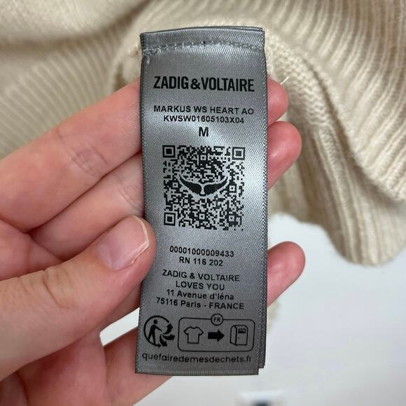 Zadig & Voltaire Markus Cashmere Heart Devil Designer Crew Neck Sweater Medium - Picture 11 of 14